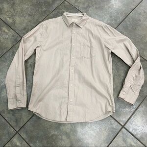 Hope & Henry Mens Organic Cotton Linen Blend Button Down Shirt Beige Sz L Casual